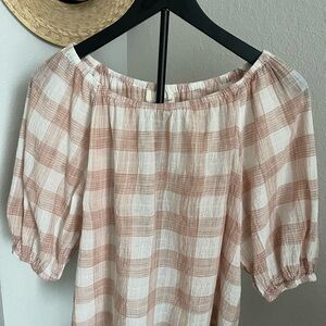 Universal Thread Off-Shoulder Plaid Blouse